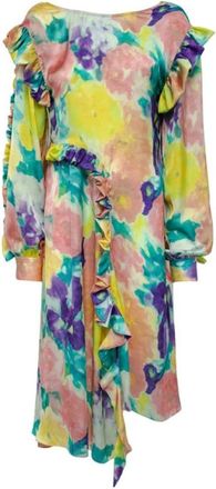 Remain Bloemen Midi Jurk met Ruches - Dames - Casual kleedjes - Veelkleurig - S - Kleedjes