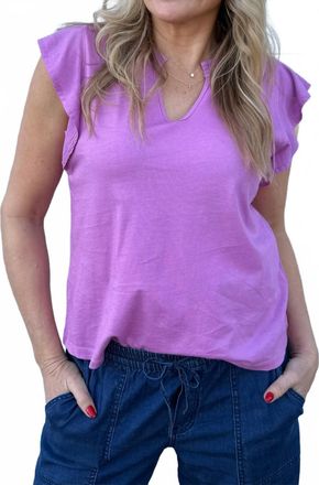 Tribal Ruffle Sleeve Top In Orchid Glow