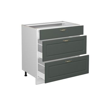 Vicco Mueble Bajo De Cocina Fame-line, Verde Dorado Casa De Campo, 80 Cm Con 3 Cajones, Et Roble