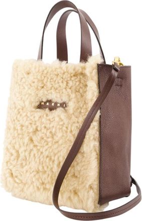 Marni Womens Museo Soft Mini Montone Shopper Bag - Marni Leather Beige Lambskin Totes-Shopping-Bags