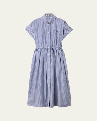 Miu Miu Short-Sleeve Striped Cotton Poplin Midi Shirtdress