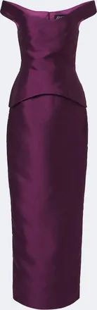 Solace London Pieta off-shoulder peplum satin gown