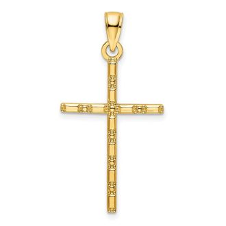 Diamond2Deal 14k Yellow Gold Polished Beaded Cross Pendant
