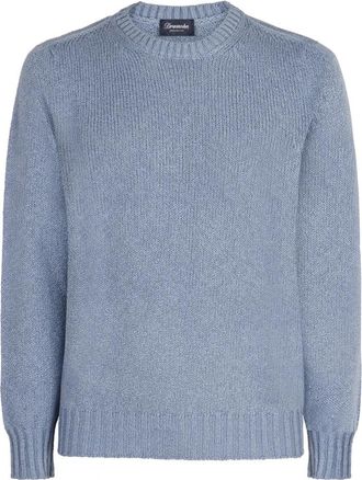 Drumohr Geribbelde Katoenen Trui - Heren - Ronde hals truien - Blauw - XL - Katoen - Truien & Vesten