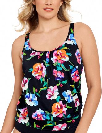 Swim Solutions Underwire Blouson Tankini Top In Flower Study