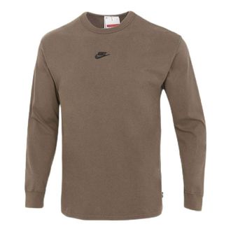 Nike Mens Nike Solid Color Small Logo Round Neck Long Sleeves Coffee T-Shirt DJ1583-004