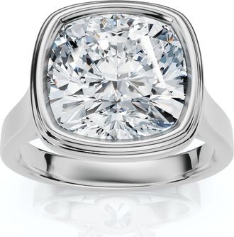 Pompeii3 Ceritifed 4Ct Eloise Cushion Cut Bezel Set Diamond Engagement Ring 14k Gold Lab