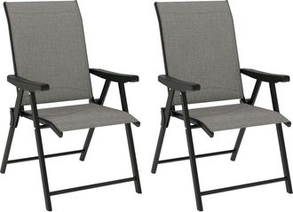 OUTSUNNY Folding Garden Dining Chairs Set of 2 with Mesh Seat, Black Grey