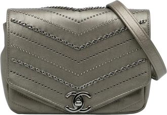 Chanel Borsa a tracolla Pre-owned Mini Embellished Calfskin Chevron Square Envelope Flap - - Pre-owned - Donna - Grigio - ONE SIZE
