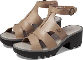FLY London Fly London TAWI496FLY Sandal WomensM Taupe Ankle Strap Block Heel HTAT1207