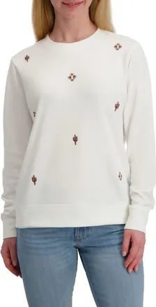 Lucky Brand Embroidered Crewneck Sweatshirt in Ivory/Tan at Nordstrom Rack, Size X-Large