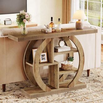 Tribesigns Tribesigns Console Table 108 cm, 4-Tier Sofa Table Entryway Table with Circle Base, Wood Accent Tables with Storage Shelves for Living Room, Hallway