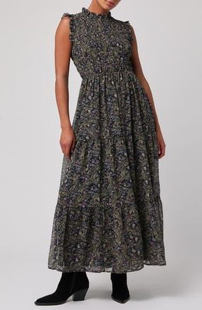 Lulus Sadie Paisley Ruched Maxi Dress in Black Multi at Nordstrom Rack, Size X-Small