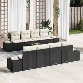 vidaXL Conjunto De Sof&aacute; De Jard&iacute;n 7 Pcs Negro Y Crema Rat&aacute;n Sint&eacute;tico Vidaxl