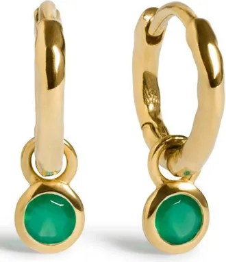 Monica Vinader Birthstone Huggie Hoop Earrings in 18K Gold Vermeil/green Onyx at Nordstrom