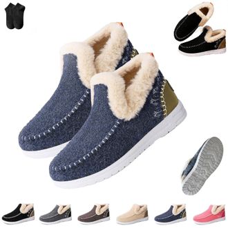 Generic Cozy Fleece Slip-On Boots,Womens Warm Anti-Slip Plush Lined Winter Ankle Boots,Non-Slip Casual Loafer for Indoor Outdoor (Blue, Aldult, Adult, Women, 