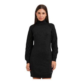 Yes-Zee Jurk met hoge hals en geborduurde glitter - Dames - Kleedjes - Zwart - XS - Kleedjes