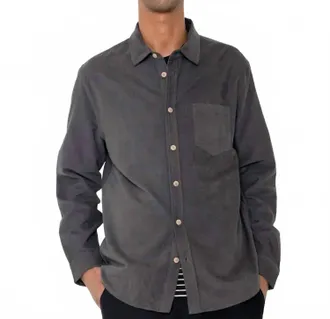 Folk Direction Babycord Shirt Top In Charcoal