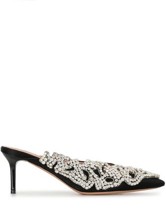 Rochas pointed embellished mules - women - Calf Leather - 37.5 - Black