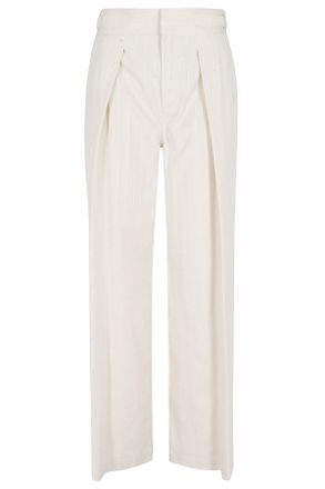 Ermanno Scervino Cream All-Over Rhinestones Darts Cotton-Blend Wide-Leg Pants