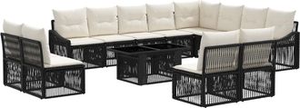 vidaXL Conjunto De Sof&aacute;s De Jard&iacute;n 13 Uds. Negro Y Blanco Crema Vidaxl