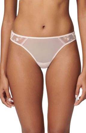 Simone Pérèle Marthe Embroidered Mesh Tanga in Petal Powder at Nordstrom, Size Large