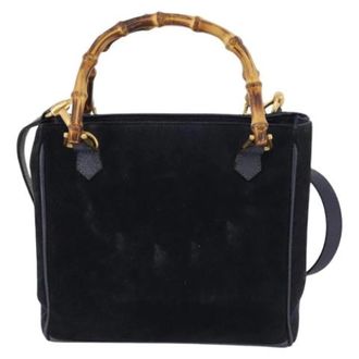 Gucci Pre-owned Vintage Bamboo Front Pocket Tote - Dames - Vintage Handtas - Blauw - ONE Size - Su&egrave;de - Vintage