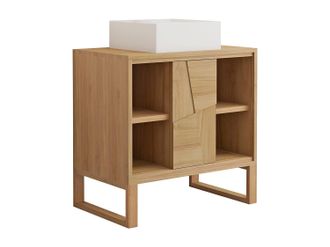 Vente-Unique Mueble de ba&ntilde;o con patas de teca con lavabo cuadrado de cer&aacute;mica sobre encimera - An. 80 cm - MATARAM