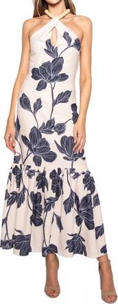 FORE COLLECTION Beaded Criss Cross Halter Maxi Dress In Cream