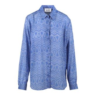 Ni&ugrave; Shirts, female, Blue, Size: L Camicia con fantasia geometrica