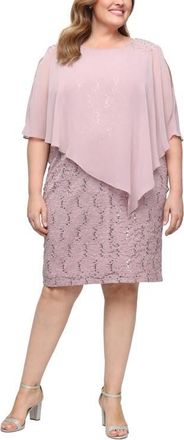 S.L. Fashions Chiffon Capelet Floral Lace Cocktail Dress in Blush at Nordstrom, Size 14W
