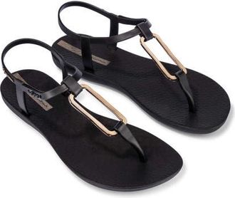 Ipanema Clas Modern Water Resistant Ankle Strap Sandal in Black/gold at Nordstrom, Size 11