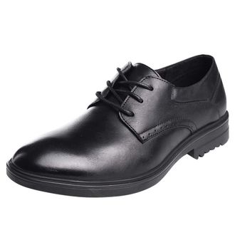 Generic Oxford Formal Shoes for Men Lace Up Round Toe Derby Shoes Leather Block Heel Low Top Slip Resistant Wedding(8.5 UK) Black