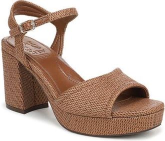 Naturalizer Petra Ankle Strap Platform Sandal in Walnut Brown Faux Raffia at Nordstrom, Size 6.5