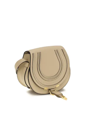 Chlo&eacute; Womens Small Marcie Leather Shoulder Bag Petal Beige Calf Bos Taurus