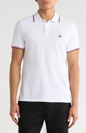Moncler Tipped Cotton Piqu&eacute; Polo in White at Nordstrom, Size Xxx-Large