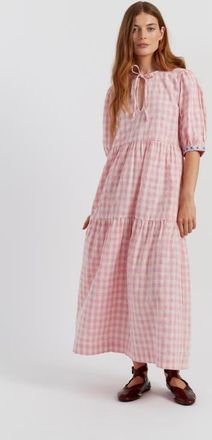 Chinti and Parker Linen Blend Gingham Day Dress in Pink Gingham at Nordstrom, Size 10