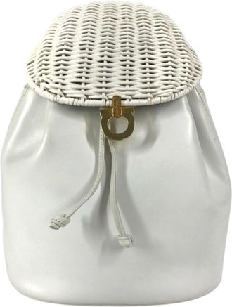 Ferragamo Gancini White Straw Leather Backpack (Pre-Owned)