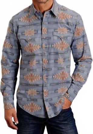 Stetson Long Sleeve Snap Desert Horizon Print Shirt In Blue