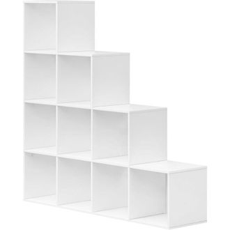 Woltu Scaffale a Scala, Mobile Portaoggetti con 10 Cubi, Armadio di Legno, Scaffale Autoportante per Studio, Soggiorno, Camera da Letto, Rovere Chiaro