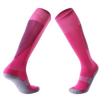 Generic Soft Elastic Knee Length Football Socks Men Thick Stockings Adult Non Slip Socks Team Sports Distressed Nylons (One Size) Pink