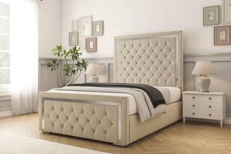 Comfort Beds Sofia Chrome Plush Bed Frame - 50 Upholstered Headboard in Cream | Size: Single