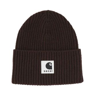 sacai Beanies, unisex, Brown, Size: ONE SIZE Rib Knit Beanie