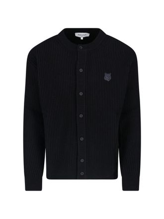 Maison Kitsun&eacute; Black Fox Emblem Ribbed Cotton Cardigan