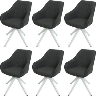 Hhg Nunca Usado] Juego De 6 Sillas De Comedor Hhg 786, Silla De Cocina Silla Con Reposabrazos, Giratoria Tela/textil, Gris Oscuro