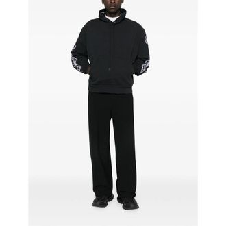 Balenciaga Mens Cotton Hoodie With Kangaroo Pocket Black Top