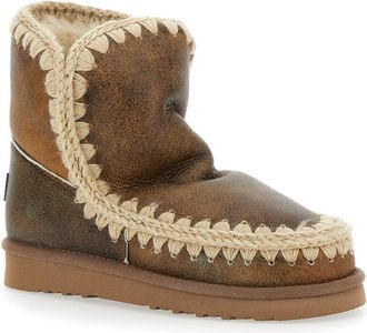 Mou Womens Brown Ankle Boots With Crochet Details Sheep