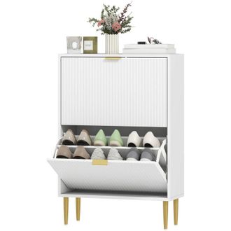HOMCOM Homcom - Mobile Scarpiera per 12 Paia di Scarpe con 2 Cassetti a Ribalta Bianco