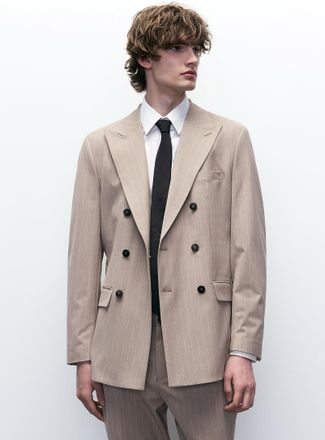 Selected Mens Sand double-breasted jacket Slim fit