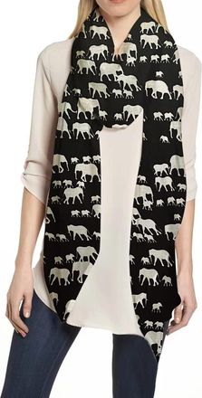 Lina & Lily Elephant Animal Print Womens Scarf Shawl Wrap Lightweight (Black & White)